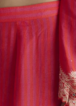Pink Printed Palazzo Set With Mirror Work