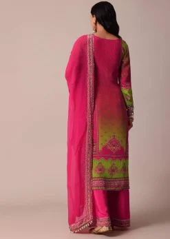 Pink Printed Palazzo Set With Zari Work Kurta