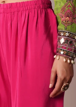 Pink Printed Palazzo Set With Zari Work Kurta