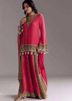 Pink Printed Palazzo Set With Dupatta