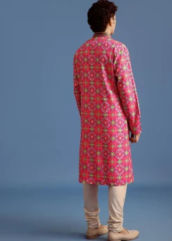Pink Printed Pashmina Kurta Set For Men