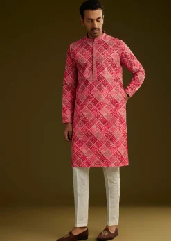 Pink Printed Silk Kurta Set With Geometric Motifs