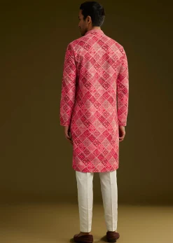 Pink Printed Silk Kurta Set With Geometric Motifs