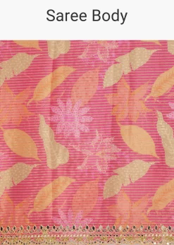 Pink Printed Tissue Lurex Saree With Zari Mirror And Cutdana Embroidery