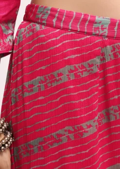 Pink Printed Tussar Kurta Sharara Set With Gotta Pati