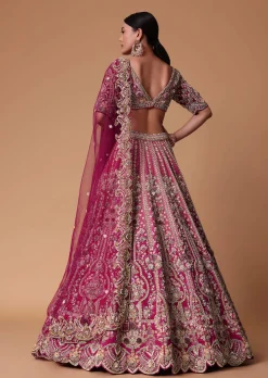 Pink Raw Silk 16 Kali Lehenga And 3D Pearl Embellished Blouse Set