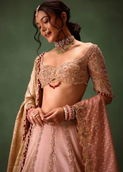Pink Raw Silk Hand Work Lehenga Choli With Dupatta