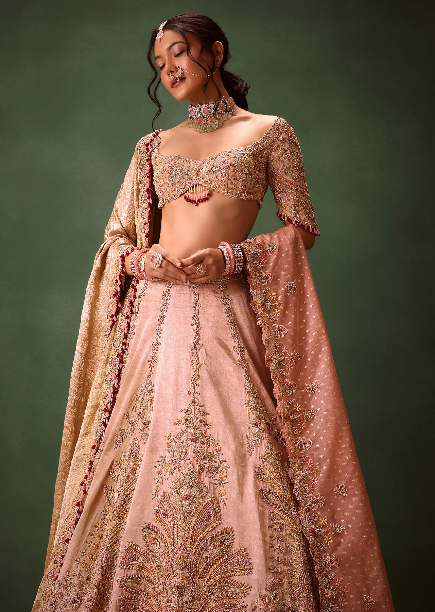 Pink Raw Silk Hand Work Lehenga Choli With Dupatta