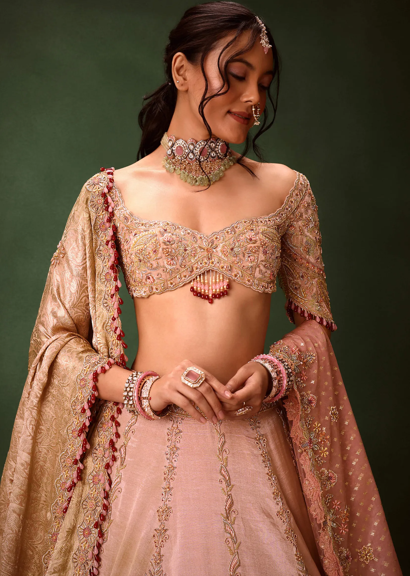 Pink Raw Silk Hand Work Lehenga Choli With Dupatta