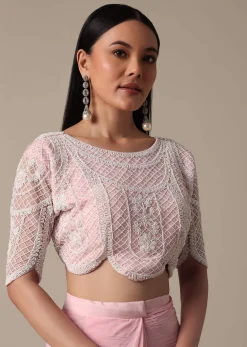 Pink Readymade Frill Saree With Heavy Bead Work Blouse