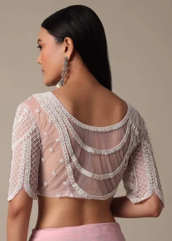 Pink Readymade Frill Saree With Heavy Bead Work Blouse