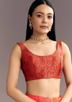 Pink Red Kora Silk Handloom Saree With Woven Traditional Motif