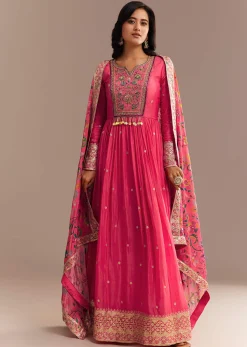Pink Resham Embroidered Anarkali Set
