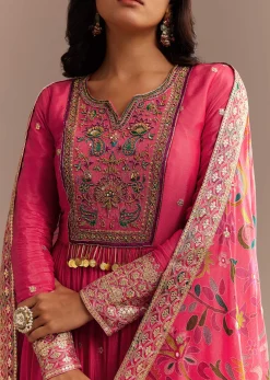 Pink Resham Embroidered Anarkali Set