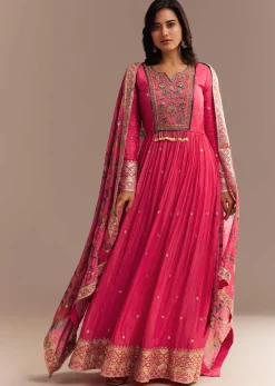 Pink Resham Embroidered Anarkali Set