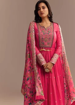 Pink Resham Embroidered Anarkali Set
