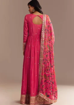 Pink Resham Embroidered Anarkali Set