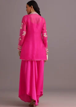 Pink Resham Work Kurti Palazzo Suit