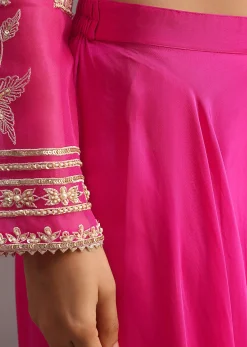 Pink Resham Work Kurti Palazzo Suit