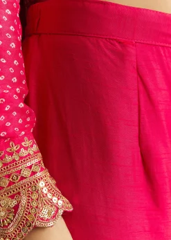 Pink Russian Silk Bandhani Anarkali With Leheriya Dupatta