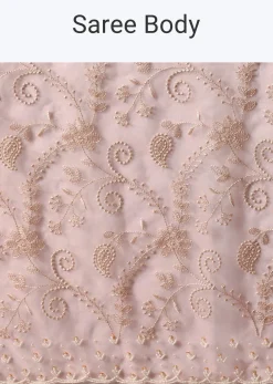 Pink Saree In Organza Silk With Chikankari Floral Work And Unstitched Blouse Fabric