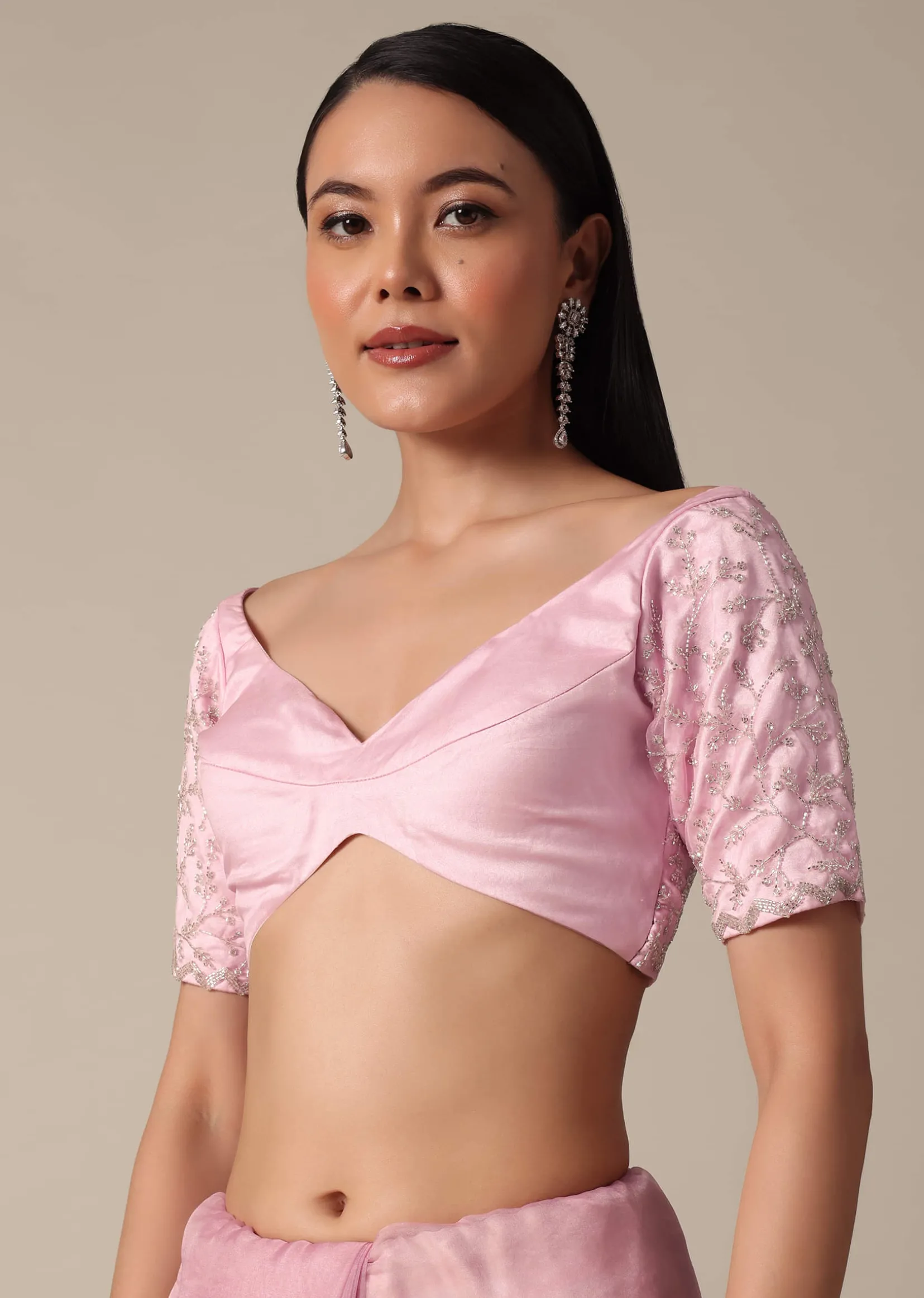 Pink Saree With Cut Dana Embellished Border Work