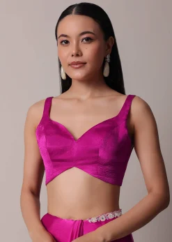 Pink Satin Chinon Saree With Floral Motif Scallop Border And Unstitched Blouse Piece