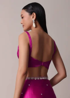 Pink Satin Chinon Saree With Floral Motif Scallop Border And Unstitched Blouse Piece