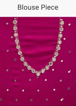 Pink Satin Chinon Saree With Floral Motif Scallop Border And Unstitched Blouse Piece