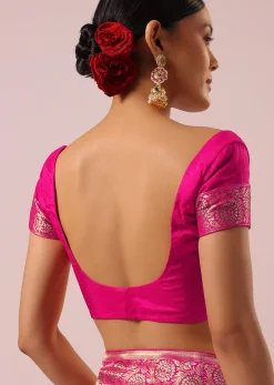 Pink Satin Organza Saree With Floral Jaal Weave