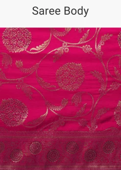Pink Satin Organza Saree With Floral Jaal Weave