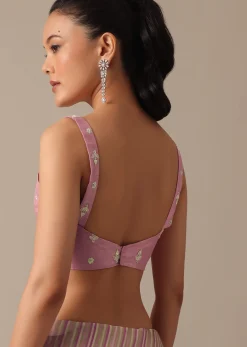 Pink Satin Saree With Belt And Unstitched Blouse Piece