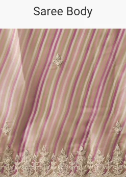 Pink Satin Saree With Belt And Unstitched Blouse Piece