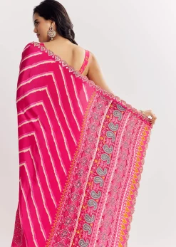 Pink Satin Saree With Gota And Mirror Embroidery