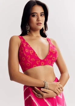 Pink Satin Saree With Gota And Mirror Embroidery