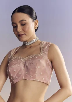 Pink Satin Saree With Scalloped Embroidery