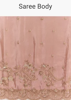 Pink Satin Saree With Scalloped Embroidery