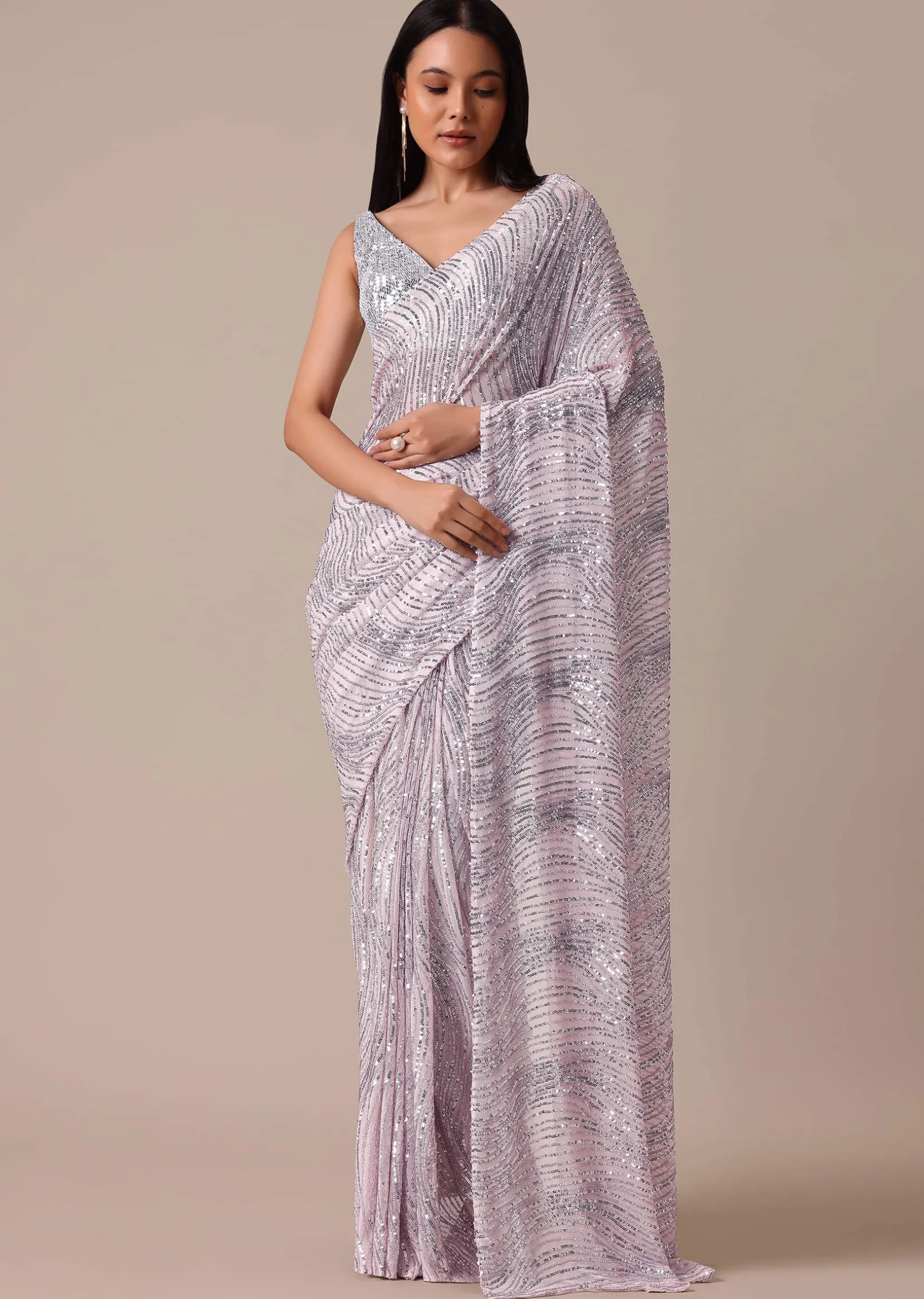Pink Sequin Shimmer Saree With Blouse