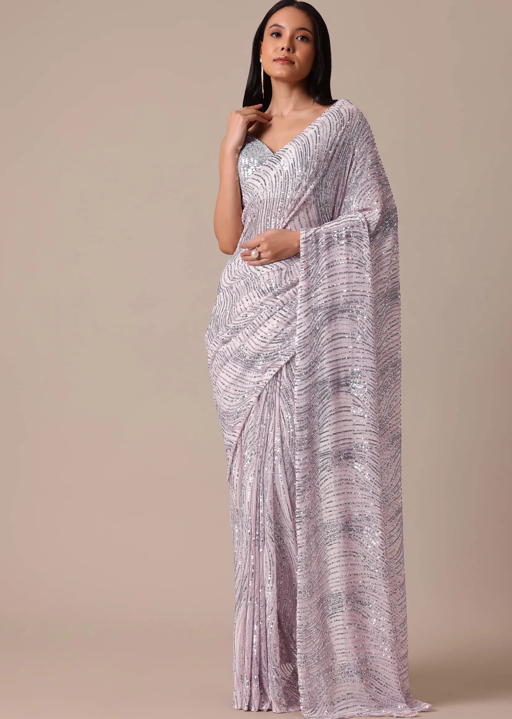 Pink Sequin Shimmer Saree With Blouse