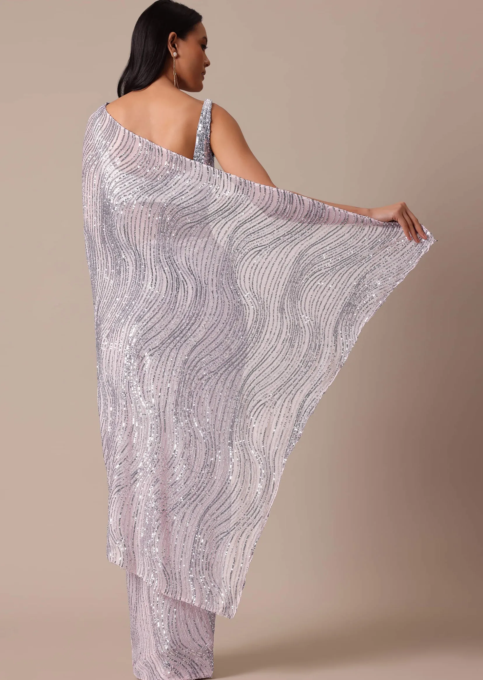 Pink Sequin Shimmer Saree With Blouse