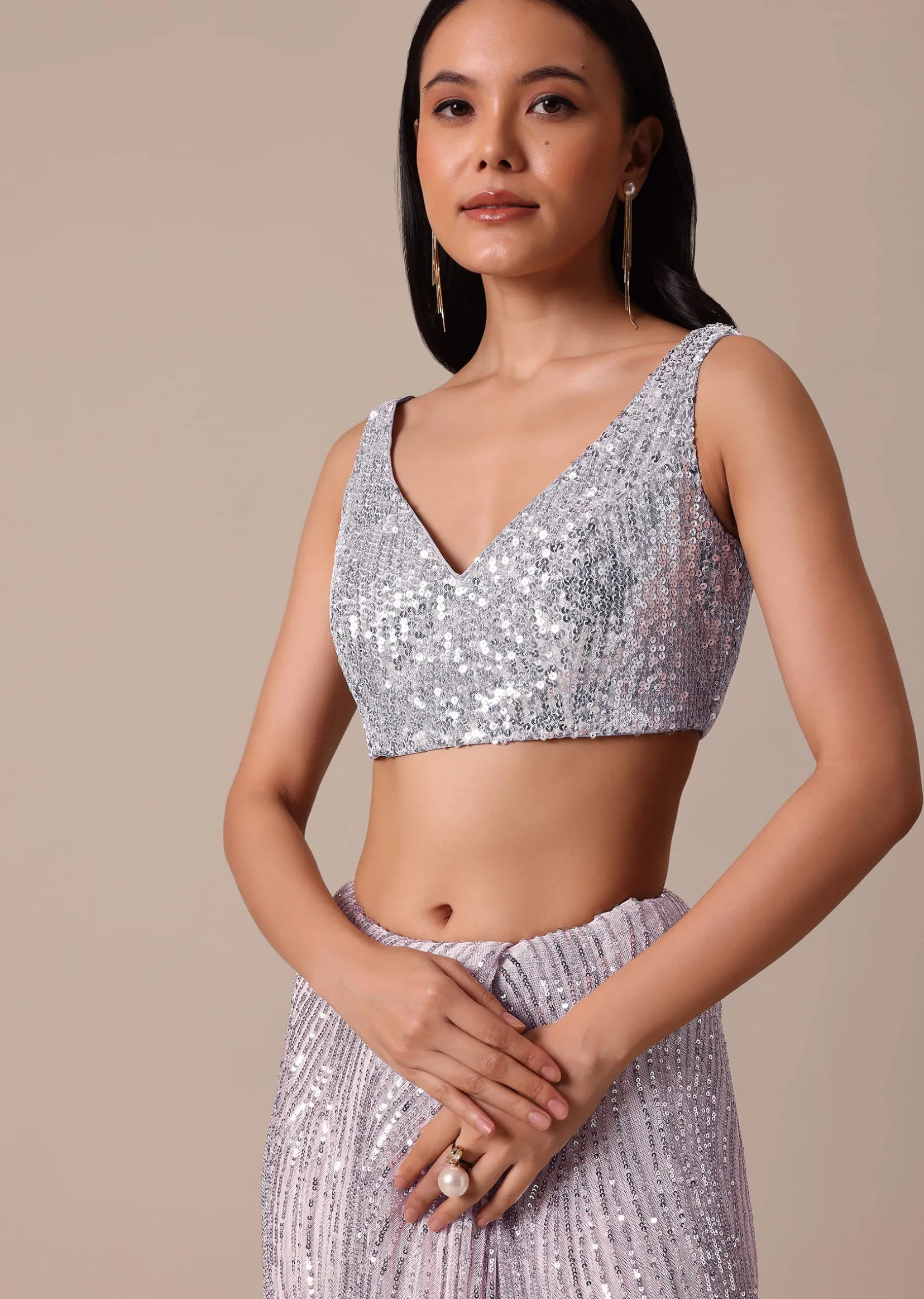 Pink Sequin Shimmer Saree With Blouse