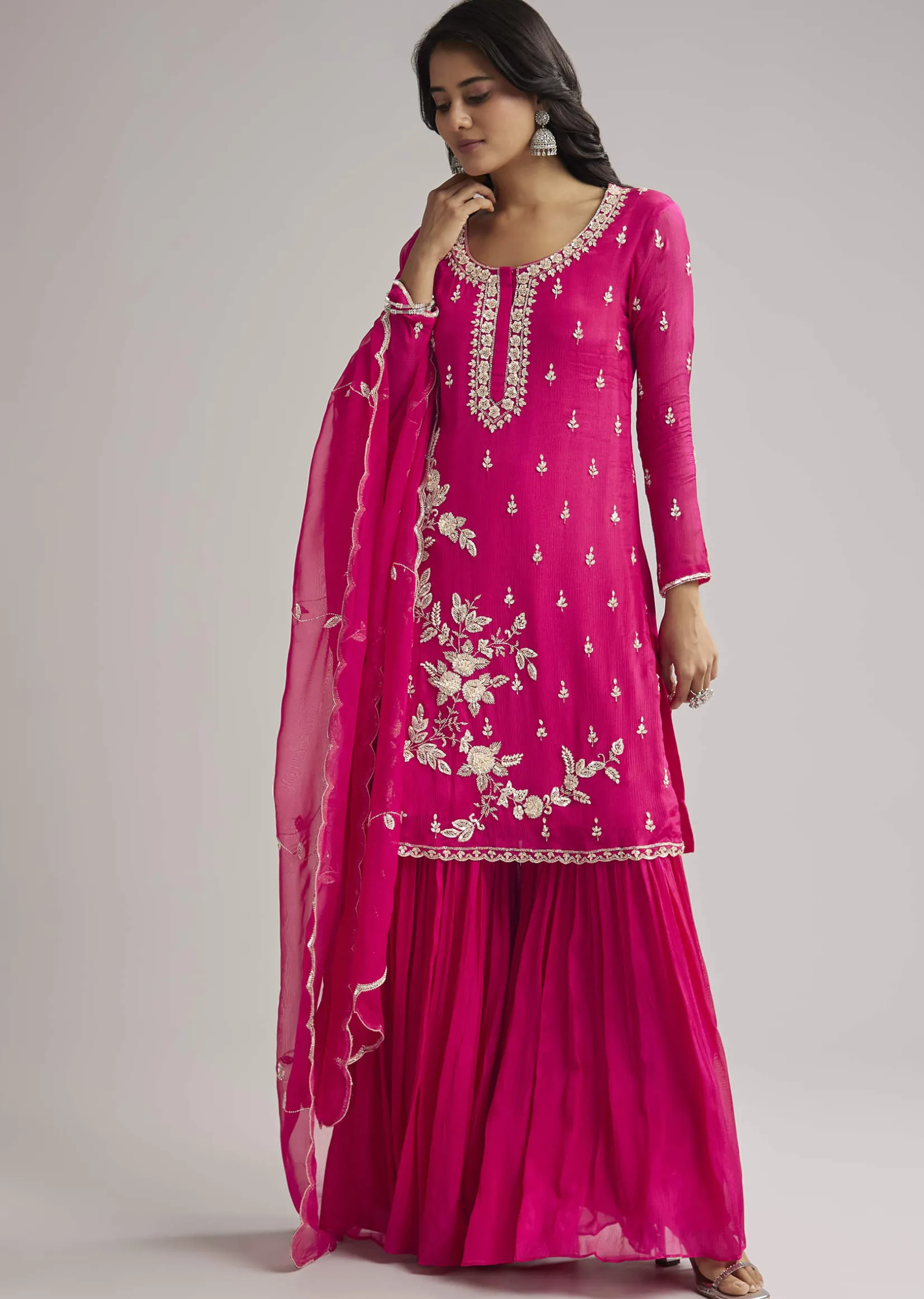 Pink Sequins Embroidered Sharara Set With Dupatta