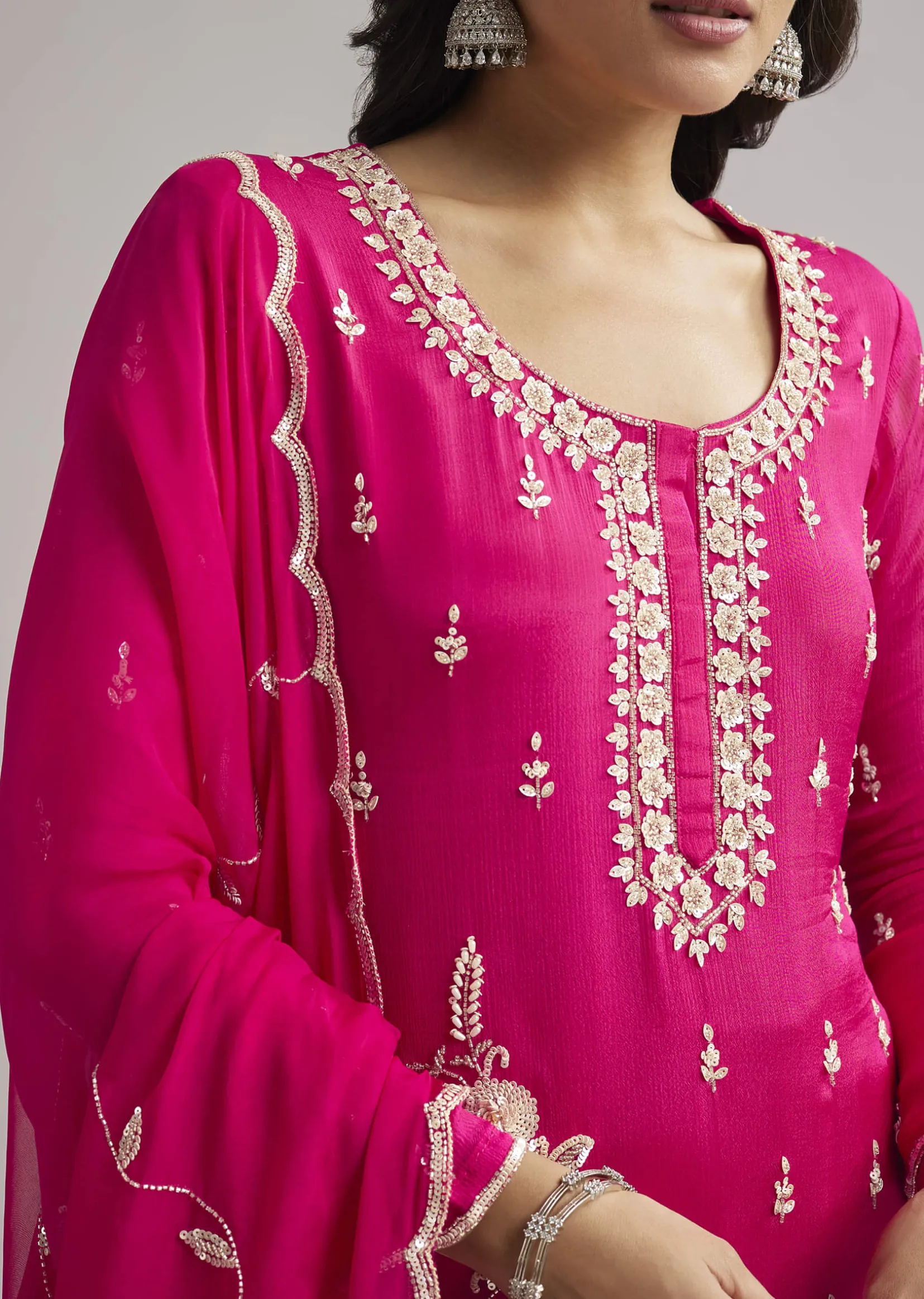 Pink Sequins Embroidered Sharara Set With Dupatta