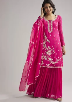 Pink Sequins Embroidered Sharara Set With Dupatta