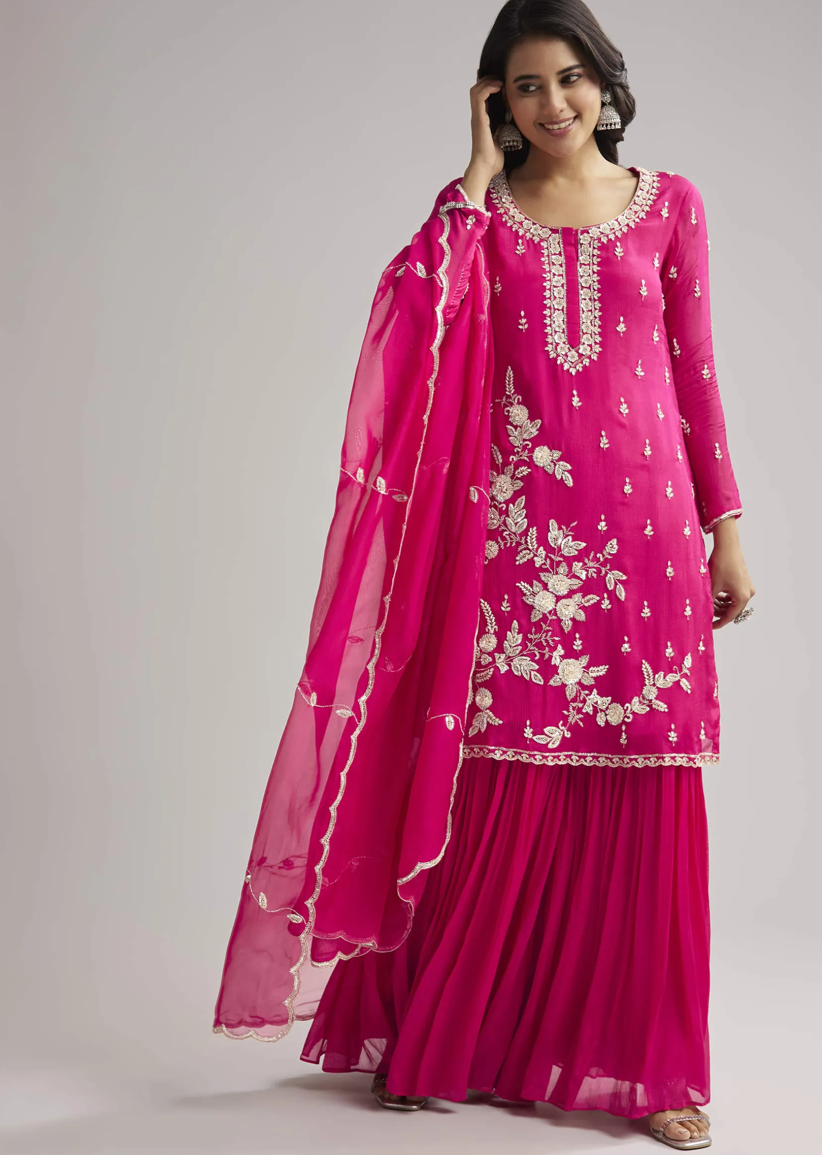 Pink Sequins Embroidered Sharara Set With Dupatta