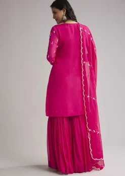 Pink Sequins Embroidered Sharara Set With Dupatta