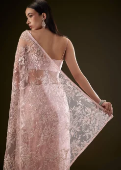 Pink Sequins Saree With Ruched Blouse