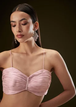 Pink Sequins Saree With Ruched Blouse
