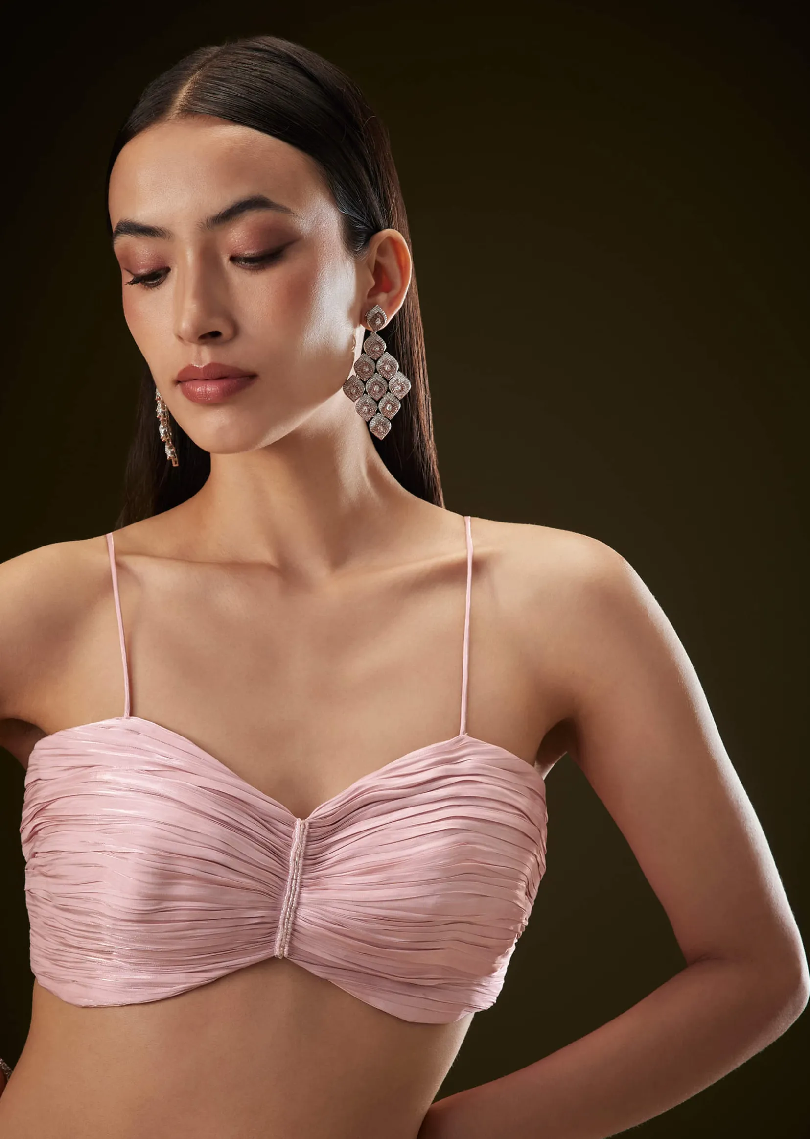 Pink Sequins Saree With Ruched Blouse