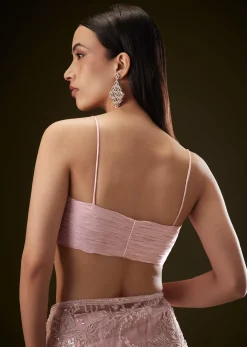 Pink Sequins Saree With Ruched Blouse